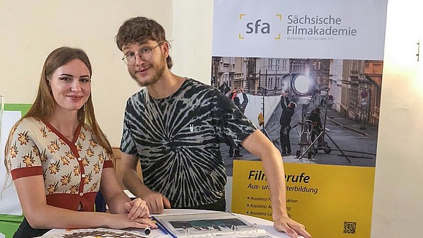 Ansprechpartnerinnen und Ansprechpartner der Sächsischen Filmakademie für die Gäste der Görlitzer Fachkräftebörse.